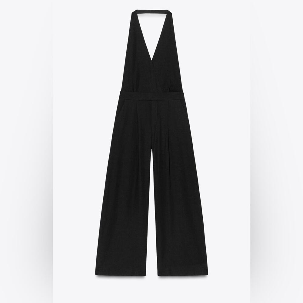 Nwt- zara- linen blend long open back jumpsuit- small